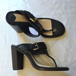 🌸10 Crosby Derek LamBlack Heeled‎ Sandals with Gold Buckle 7